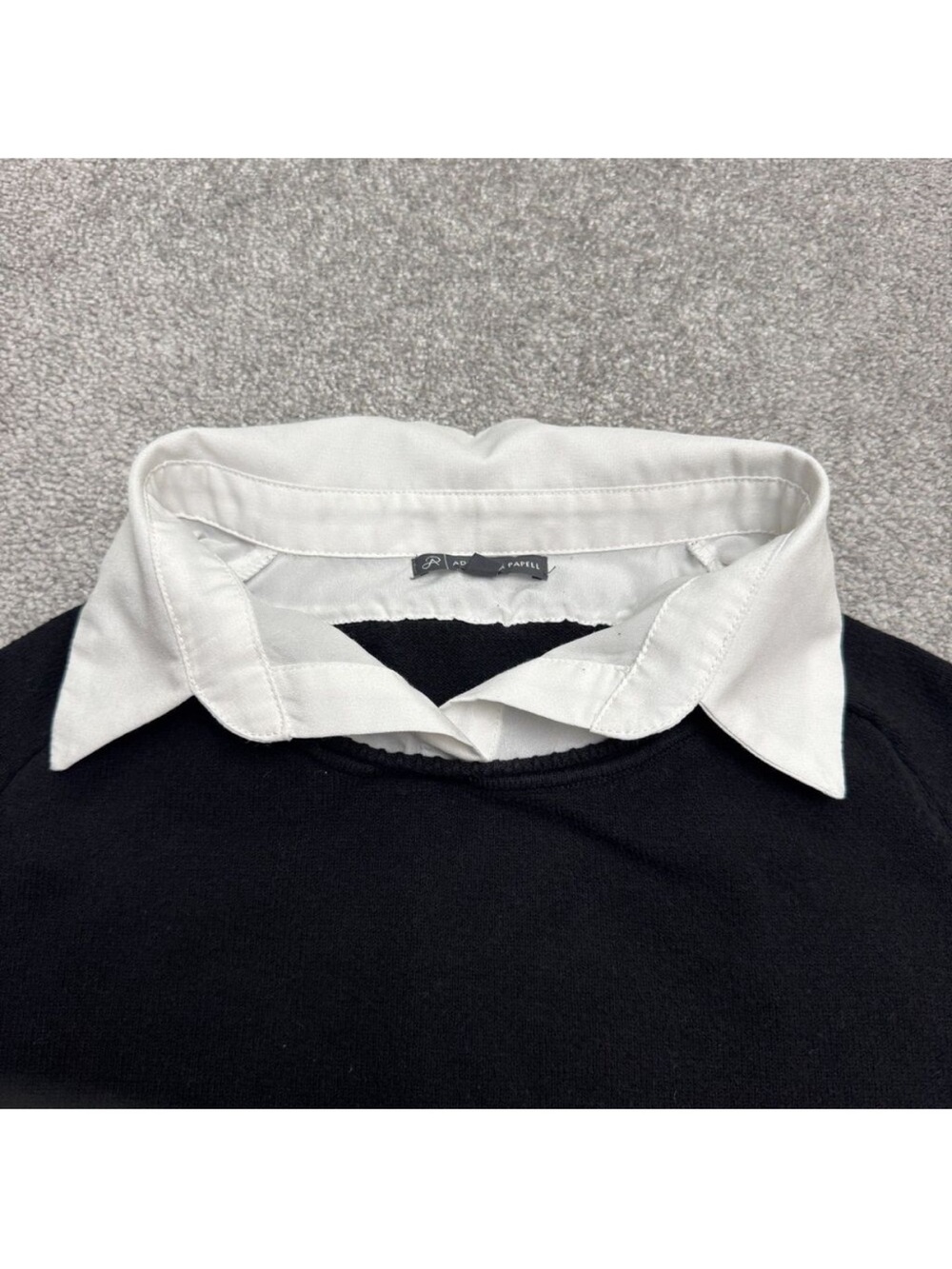 Adrianna Papell Black Layered-Look Crewneck Sweater with White Shirt Detail - Picture 6 of 13